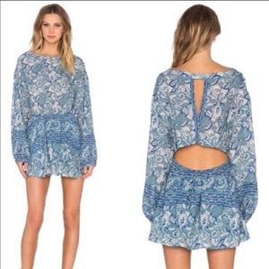 NWT free people mini-dress, blue open back: XS